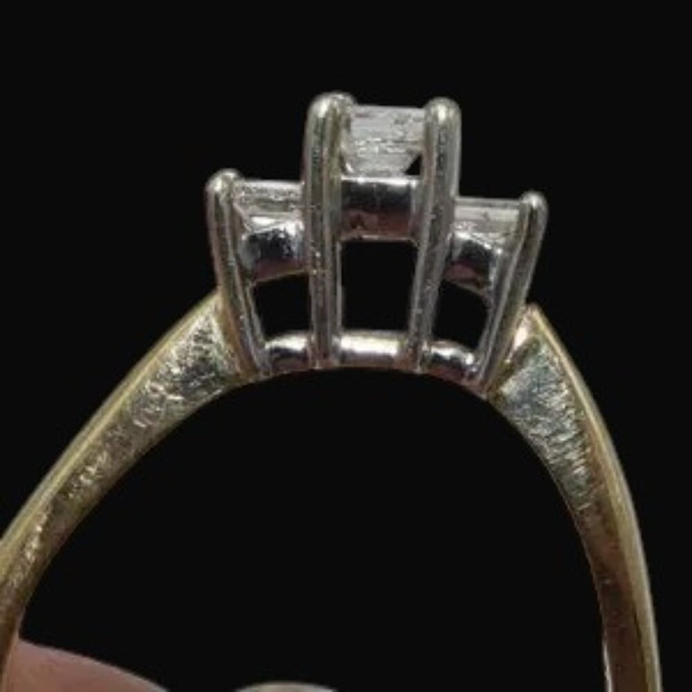 Princess Cut Diamond Trilogy Two Tone 14K Gold Ring Yellow & White Gold - Picture 6 of 9